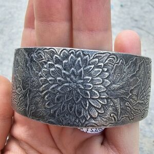 Chunky Cuff silver tone bracelet floral
